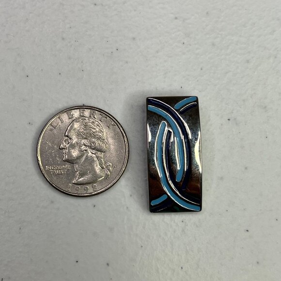 Silver-Tone Abstract Pendant With Blue Enamel Design - Picture 7 of 10